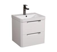 Bathroom Kingdom Monza Gloss White Wall Hung Slimline Basin Drawer Vanity 500mm Bathroom Kingdom White