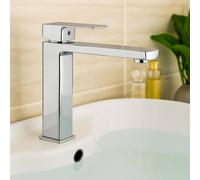 Bathroom Kingdom Quadrado Chrome Square Tall Basin Mixer Tap in Silver Bathroom Kingdom Silver