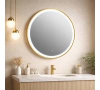 Bathroom Kingdom Rosie Brushed Brass Round Illuminated LED Mirror 600mm in Gold Bathroom Kingdom Gold