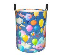 Bathroom laundry storage basket, Colorful Balloons portable round single-layer laundry basket, clothes storage basket with handles,
