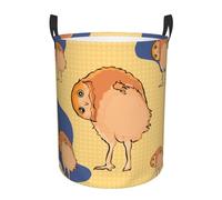 Bathroom laundry storage basket, Crooked Owl portable round single-layer laundry basket, clothes storage basket with handles,