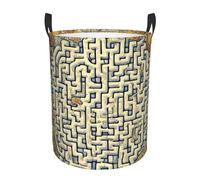 Bathroom laundry storage basket, Labyrinth Treasure Map portable round single-layer laundry basket, clothes storage basket with handles,