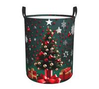 Bathroom laundry storage basket, Round Ball Christmas Tree portable round single-layer laundry basket, clothes storage basket with handles,