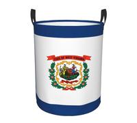 Bathroom laundry storage basket, West Virginia Flag portable round single-layer laundry basket, clothes storage basket with handles,