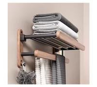 Bathroom Lavatory Towel Rack Wall Mounted with Double Towel Bars,Rustic Wooden Towel Holder with Metal Shelf,23.6" Foldable Towel Hanger Rustproof Hardware Organizer,Farmhouse Rack for Hanging Towel (