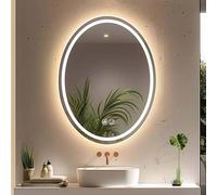 Bathroom LED Makeup Mirror, Wall Mounted Frameless Oval Lighted With Lights Anti-Fog Shatter-Proof 3-Color Dimmable, For Vanity Decor(60x80cm)