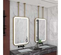 Bathroom LED Mirror Touch Screen Control Vanity Makeup with Ceiling-Mounted Boom and Gold Metal Framed Square Light Up Mirrors for Home or Hotel(40cmx70cm)
