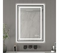 Bathroom LED Mirror with Black Frame, 500 x 700 mm Wall-Mounted Vanity Mirror with Front and Backlit Lights, Memory Function, Dimmable, Anti-Fog Wall Mount Makeup Mirror (Horizontal/Vertical)