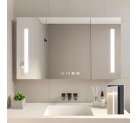 Bathroom Led Mirror With Storage, Bathroom Vanity Mirror With Storage, Bathroom Mirror Cabinet, Bathroom Mirror Cabinet With Lights LED Stepless Dimming Makeup Mirror,Time And Temperature Di