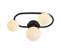 Anson Lighting Frio Matt Black With Matt White Glass Shade Contemporary 3 Light Semi Flush Bathroom Light