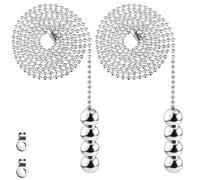Bathroom Light Pull Cord with Bead Style Handle with 85cm Chrome Ball Chain | 2 Pack White Light Pull Chains Extension Cord Pull String Ends for Bedroom Shower Toilet Ceiling Lights Blinds Fan Switch