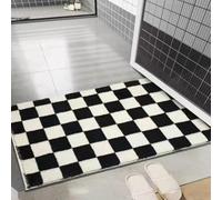 Bathroom Mat Black Grid Bath Mat Super Thick Bath Rug,Machine Washable,Non-Slip,Super Absorbent,Fluffy,Anti Mould,Extra Soft Bath Rug