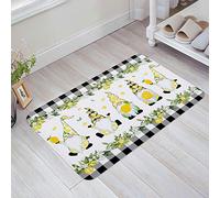 Bathroom Mat Cute Gnome With Fruit Rustic Black White Buffalo Plaid Bath Mat Water Absorbent Washable Welcome Doormat, For Bedroom, Toilet, Patio, 40x60cm