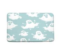 Bathroom Mat Halloween Cartoon Blue Icons Cute Spooky Gothic Scary Festival Trick Treat Happy Time Ground Mat Plush Print Kitchen Rug, For Patio, Bathroom, Living Room, 40x60cm