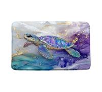 Bathroom Mat Marble Turtle Animal Marine Art Colorful Sea Print Teal Purple Coastal Elegant Texture Bath Mat Washable Non-Slip Kitchen Rug, For Shower, Bathroom, Kitchen, 40x60cm
