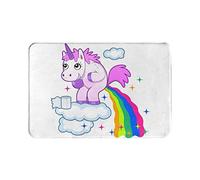 Bathroom Mat Pooping Rainbow Uni-Corn Welcome Mat Soft Flannel Mat Rug Water Absorbent Front Outdoor Rug, For Bedroom, Shower, Garage, 60 x 40cm