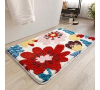Bathroom Mat Red Flower Bath Mat Super Thick Bath Rug,Machine Washable,Non-Slip,Super Absorbent,Fluffy,Anti Mould,Extra Soft Bath Rug