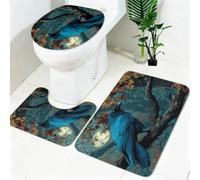 Bathroom Mat Set 3 Piece Birds of the Raven Memory Foam Bathroom Rugs with Anti Skid Toilet Lid Cover Ancient Tree Soft Bath Mat Set