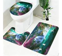 Bathroom Mat Set 3 Piece Natural waterfall landscape Memory Foam Bathroom Rugs with Anti Skid Toilet Lid Cover Landscape Painting Soft Bath Mat Set