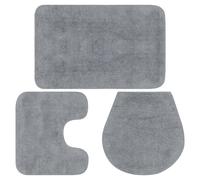Bathroom Mat Set 3pc 100% Cotton Grey Bath 50x78cm Pedestal 50x50cm Lid 50x44cm