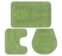 Bathroom Mat Set 3pc Green 100% Cotton 50x78cm Bath Pedestal Toilet Lid Non-Slip