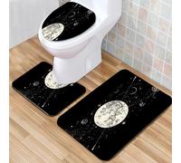 Bathroom mat set Black And White Earth Pattern Bath Mat Sets 3 Piece Washable Non Slip Durable Toilet Mat Seat Cover Bath Rug for Floor Tub Shower Bathroom