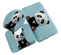 Bathroom Mat Set Blue Cute Panda Bath and Toilet Mat Set Non Slip Washable Memory Foam Absorbent Bathroom Floor Mats Toilet Lid Cover 3 Piece Easy to Maintain Bathmat 50x80 cm