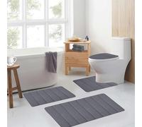 Bathroom Mat Set,Memory Foam Bath Mat Set 4 Piece, Luxury Bathroom Rugs Set, Soft Comfortable, Water Absorption, Non-slip, Machine Washable, Easier to Dry for Sink,Tub, Shower and Toilet (Dark Gray)