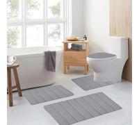Bathroom Mat Set,Memory Foam Bath Mat Set 4 Piece, Luxury Bathroom Rugs Set, Soft Comfortable, Water Absorption, Non-slip, Machine Washable, Easier to Dry for Sink,Tub, Shower and Toilet (Gray)