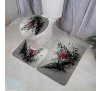 Bathroom Mat Set Red Flower Butterfly Bath and Toilet Mat Set Non Slip Washable Memory Foam Absorbent Bathroom Floor Mats Toilet Lid Cover 3 Piece Easy to Maintain Bathmat 50x80 cm