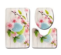 Bathroom Mat Sets 3 Piece Blue Easter Eggs Bath Mat Set Non Slip Bath Mats For Bathroom Washable Bathroom Rug Absorbent Shower Rugs - Bath Rug And Contour Mats And Toilet Seat Cover