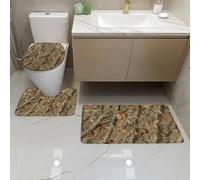 Bathroom Mat Sets 3 Piece Brown Tree Branches Bath and Toilet Mat Set Toilet Lid Cover Memory Foam U Shaped Pedestal Carpet Washable Non Slip Bath Mats for Bathroom 50x80 cm