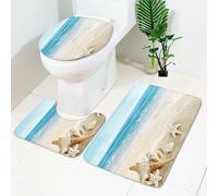 Bathroom Mat Sets 3 Piece Coastal Beach Bath Mat Set Non Slip Bath Mats For Bathroom Washable Bathroom Rug Absorbent Shower Rugs - Bath Rug And Contour Mats And Toilet Seat Cover