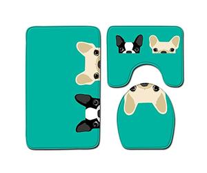 Bathroom Mat Sets 3 Piece Green Puppy Bath Mat Set Non Slip Bath Mats For Bathroom Washable Bathroom Rug Absorbent Shower Rugs - Bath Rug And Contour Mats And Toilet Seat Cover