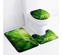 Bathroom Mat Sets 3 Piece Leaf Green Dewdrop Bath and Toilet Mat Set Non Slip Washable Memory Foam Absorbent Bathroom Floor Mats Toilet Lid Cover 3 Piece Easy to Maintain 50x80 cm