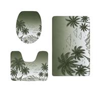 Bathroom Mat Sets 3 Piece Olive Green Trees Bath and Toilet Mat Set Toilet Lid Cover Memory Foam U Shaped Pedestal Carpet Washable Non Slip Bath Mats for Bathroom 50x80 cm