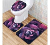 Bathroom Mat Sets 3 Piece Purple Flower Bath Mat Set Non Slip Bath Mats For Bathroom Washable Bathroom Rug Absorbent Shower Rugs - Bath Rug And Contour Mats And Toilet Seat Cover