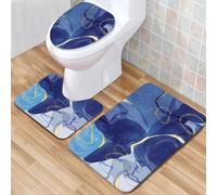 Bathroom Mat Sets 3 Piece with Non-Slip Rug, Toilet Lid Cover and Bath Mat Marble Painted Blue Toilet Lid Cover Set with Memory Foam Soft Water Absorbent Bath Rug for Floor Tub Shower