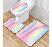 Bathroom Mat Sets 3 Piece with Non-Slip Rug, Toilet Lid Cover and Bath Mat Rainbow Gradient Pattern Toilet Lid Cover Set with Memory Foam Soft Water Absorbent Bath Rug for Floor Tub Shower