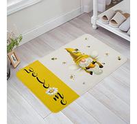 Bathroom Mat Spring Cute Gnome Bee White Flower Welcome Linen Ground Mat Plush Non-Slip Welcome Doormat, For Bathtub, Toilet, Living Room, 40x60cm