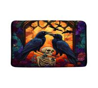 Bathroom Mat Stained Glass Bird Skeleton Flower Halloween Horror Bird Gothic Spooky Scary Dead Day Flannel Mat Rug Non-Slip Decoration Shower Mats, For Bathroom, Shower, Toilet, 40x60cm