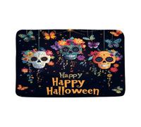 Bathroom Mat Sugar Skull Flower Mexican Flower Skeleton Colorful Flowers Butterfly Horror Dead Day Hispanic Style Flannel Mat Rug Plush Washable Kitchen Rug, For Garage, Bedroom, Entry, 40x60cm