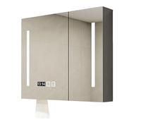 Bathroom Medicine Cabinet with Defogger,Wall Mounted Smart Medicine Cabinet with LED Mirror,LED Stepless Dimming Makeup Mirror,vanity mirror with storage,3 tone lighting,Time and temper,Grey-70*12*70
