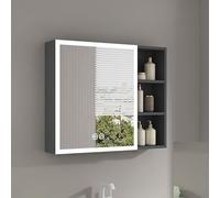 Bathroom Medicine Cabinet with LED Light AntiFog Mirror Open Shelves Makeup Storage Behind Mirror Gray Bathroom Organizer Stylish & Functional Design