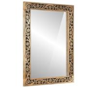 Bathroom Mirror 50 x 70 x 2.5 cm Solid Wood Mango with Hand Carved Pattern, Wall Mirror for Bathroom and Bedroom, Cosmetic Mirror for Makeup and Shaving, Natural Wood Grain