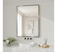 Bathroom Mirror 71x51 cm, Rectangle Wall Mirrors HD Tempered Glass Brushed Aluminum Alloy Framed Mirror for Hallway, Living Room, Bedroom, Hangs Horizontally or Vertically,Black