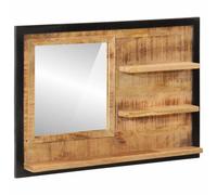 Bathroom mirror 80x8x55cm Natural Mango Wood Glass Shelves Wall-Mounted Storage