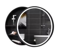 Bathroom Mirror Cabinet 50/60/70cm Round With Lights Round Door ed Storage Cupboard Wall Mounted Wall-Mounted Round Vanity (Black,50 * 50cm)