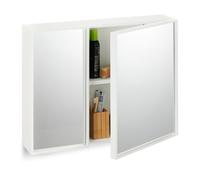 Bathroom Mirror Cabinet Double Doors Hanging Cupboard Bamboo Wall 50x65x15.5cm