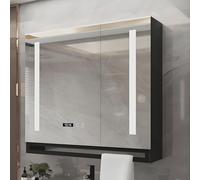 Bathroom Mirror Cabinet Led, Bathroom Vanity Medicine Cabinet Mirror, Wall Mounted Smart Medicine Cabinet With LED Mirror, Stepless Dimming Makeup Mirror,Time And Temperature Display(Black,7